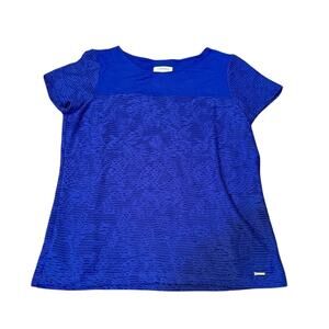 Calvin Klein Women's Medium Fitted Blue Blouse Short Sleeve Top Floral Lined